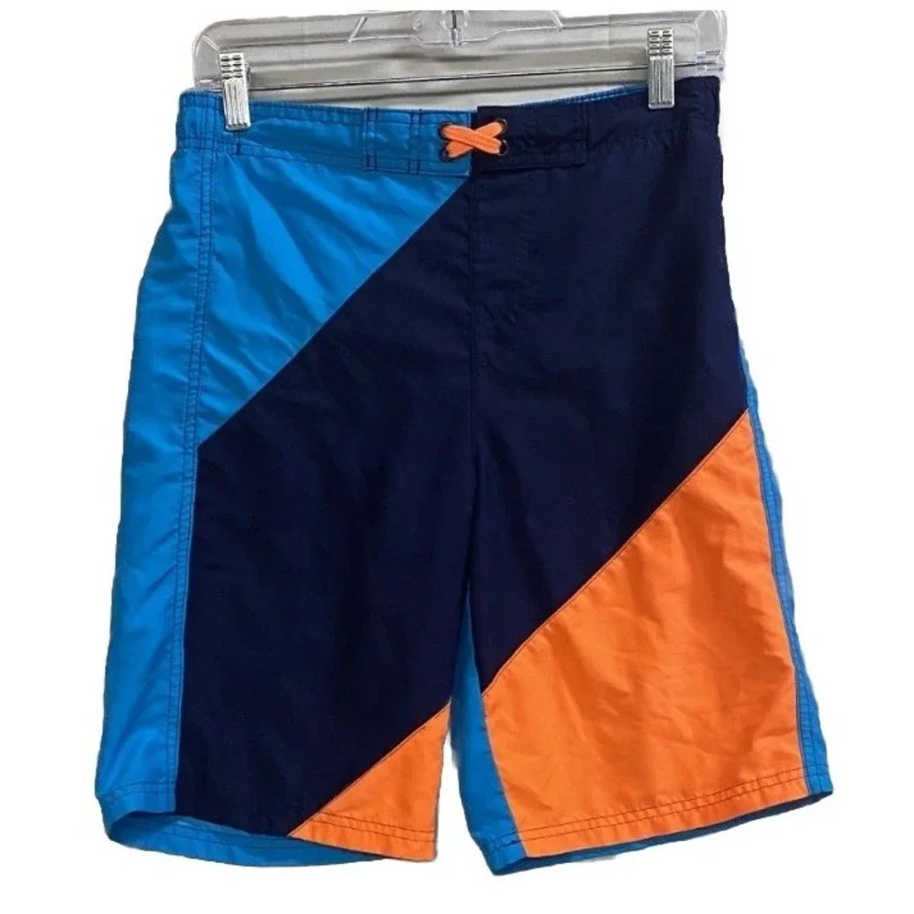Ocean Pacific OP Swim Trunks Shorts Boys L 10-12 Blue Orange Colorblock Surfing